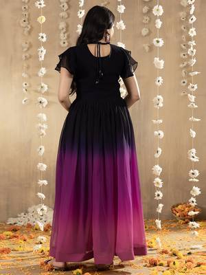 Purple faux georgette embroidery ombre designer gown 2