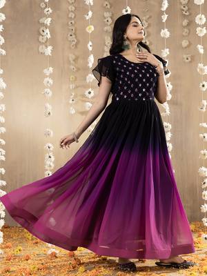Purple faux georgette embroidery ombre designer gown 3