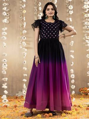 Purple faux georgette embroidery ombre designer gown 4