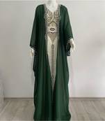 Sale Green And White Georgette Kaftan Handcrafted Zari Bedded Work Stitched Party Wear Wedding Dresses