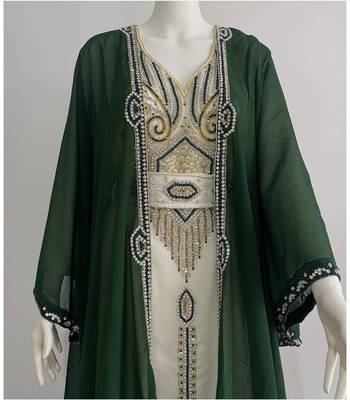 Sale Green And White Georgette Kaftan Handcrafted Zari Bedded Work Stitched Party Wear Wedding Dresses 2