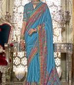 Faux silk Blend light blue printed festival saree with blouse