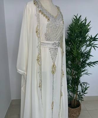 Off-White Georgette Zari Bead Work Kaftan for Weddings 2