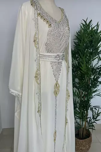 Off-White Georgette Zari Bead Work Kaftan for Weddings