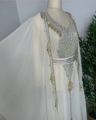 Off-White Georgette Zari Bead Work Kaftan for Weddings 3