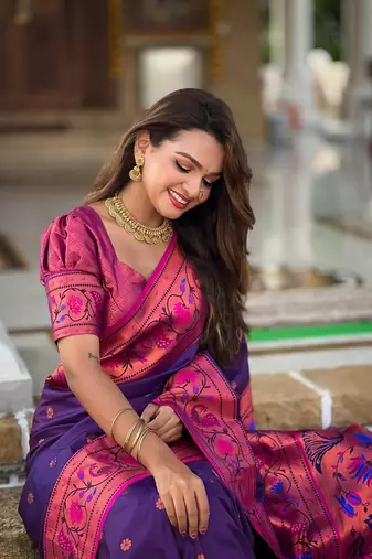 Purple Paithani Meenakari art Silk Saree