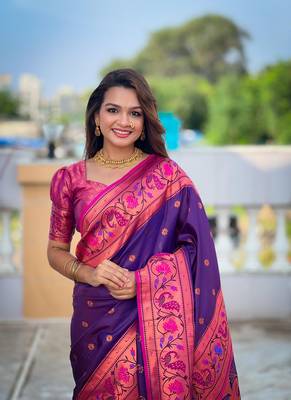 Purple Paithani Meenakari art Silk Saree 3