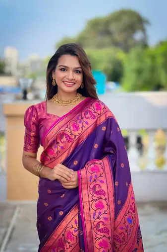 Purple Paithani Meenakari art Silk Saree