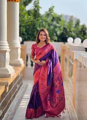 Purple Paithani Meenakari art Silk Saree 1