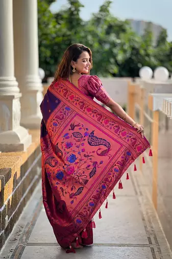 Purple Paithani Meenakari art Silk Saree