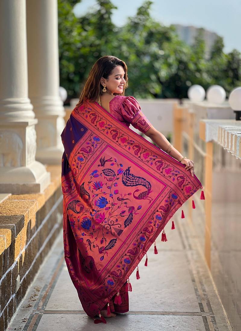 Purple Paithani Meenakari art Silk Saree