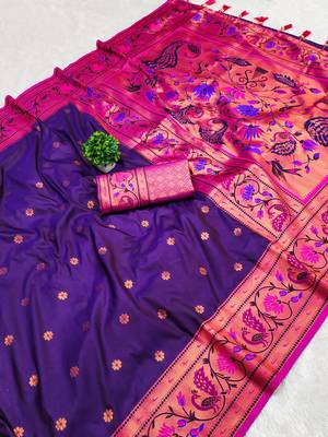 Purple Paithani Meenakari art Silk Saree 5