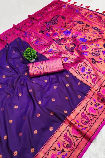 Purple Paithani Meenakari art Silk Saree