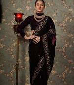 Dark wine velvet saree for women