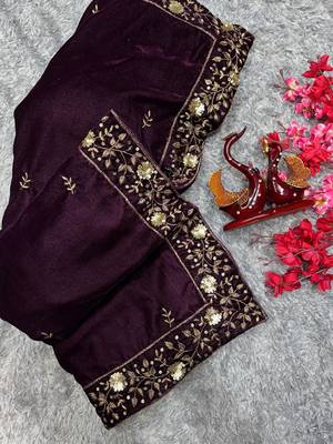 Dark wine velvet saree for women 5