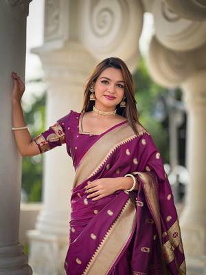 Magenta Paithani art Silk Saree With Meenakari Design 1