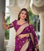 Magenta Paithani art Silk Saree With Meenakari Design