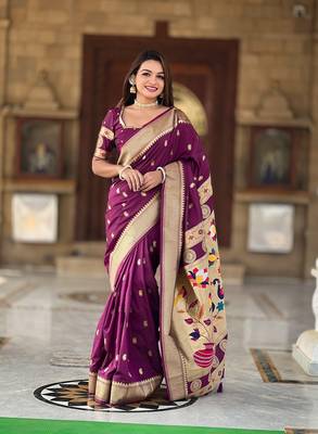 Magenta Paithani art Silk Saree With Meenakari Design 2