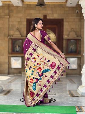 Magenta Paithani art Silk Saree With Meenakari Design 5