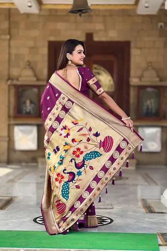 Magenta Paithani art Silk Saree With Meenakari Design