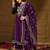 women purple silk blend yoke design zari straight kurta palazzo with dupatta