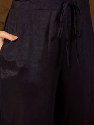 Women Navy-blue solid silk blend woven fancy straight trousers with dupatta 6