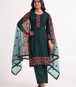 Dark green colour georgette embroidered straight fit salwar suit