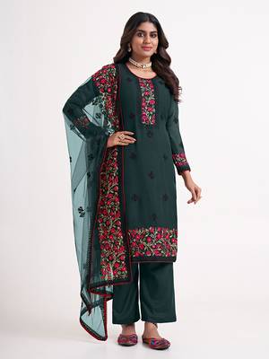 Dark green colour georgette embroidered straight fit salwar suit 2