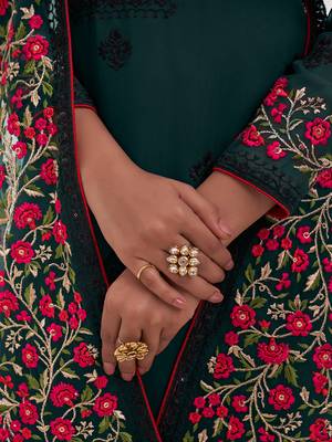 Dark green colour georgette embroidered straight fit salwar suit 4