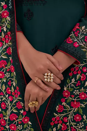 Dark green colour georgette embroidered straight fit salwar suit