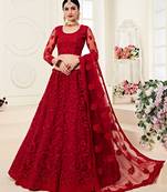 Red Embroidered Net Designer Lehenga Choli