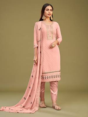 Peach georgette embroidery work salwar suit 1