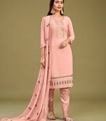 Peach georgette with embroidery work salwar suit for women