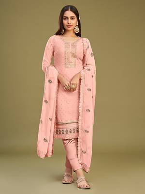 Peach georgette embroidery work salwar suit 2