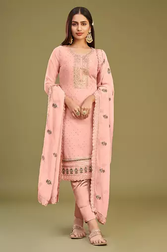 Peach georgette embroidery work salwar suit