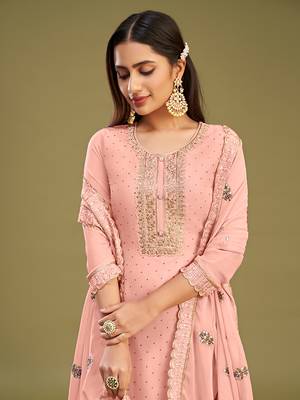 Peach georgette embroidery work salwar suit 3