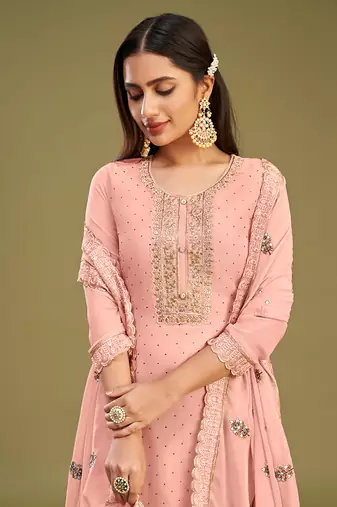 Peach georgette embroidery work salwar suit