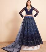 Navy Blue Net Lehenga Choli with Heavy Stone Work Embellishment