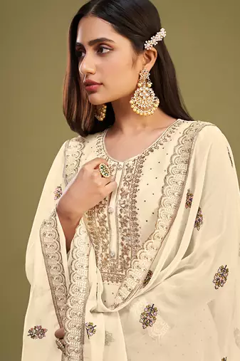 Peach georgette embroidery work salwar suit