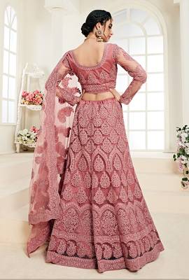Salmon Embroidered Net Lehenga Choli 3