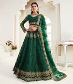 Beauliful Designer Wedding Wear Heavy Dark Green Net Lehenga Choli