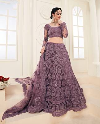 Mauve Embroidered Net Lehenga Choli 1