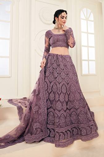 Mauve Embroidered Net Designer Lehenga Choli
