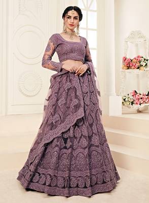 Mauve Embroidered Net Lehenga Choli 2