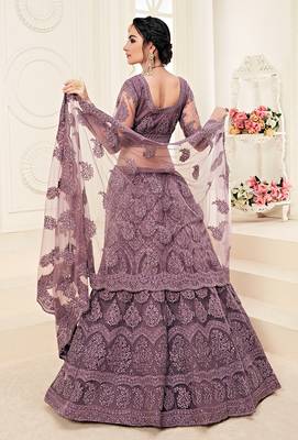 Mauve Embroidered Net Lehenga Choli 3