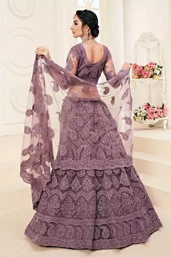 Mauve Embroidered Net Lehenga Choli