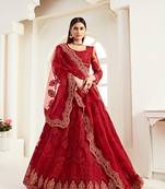 Beauliful Designer Wedding Wear Heavy Dark Red Net Lehenga Choli