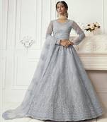 Designer Party Wear Grey Soft Net Lehenga Choli