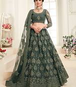 Olive Green Embroidered Net Designer Lehenga Choli
