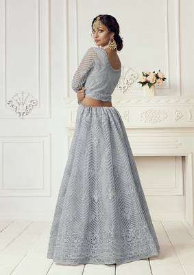 Grey Embroidered Net Lehenga Choli 4
